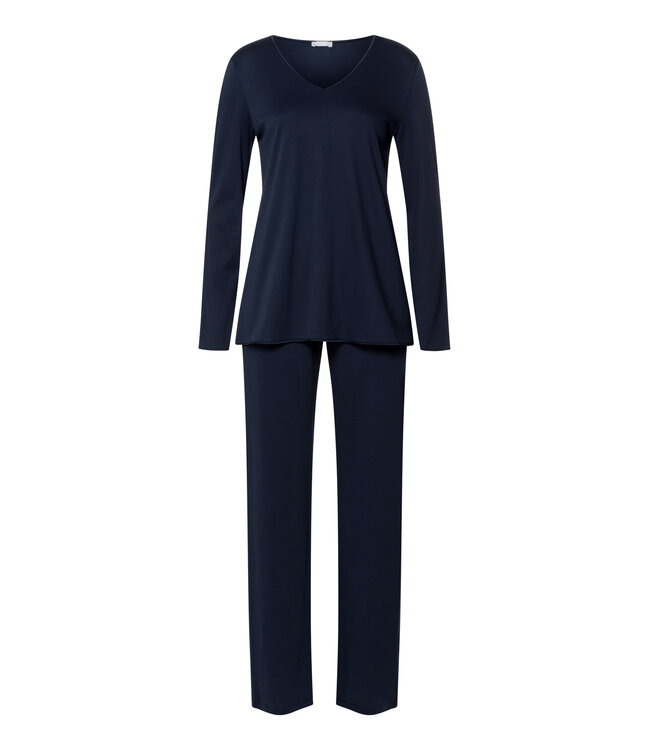 Hanro Cotton Silk Long Sleeve Pajama Deep Navy (074816)