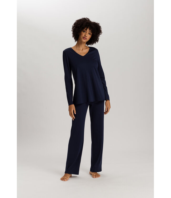 Hanro Cotton Silk Long Sleeve Pajama Deep Navy (NEW BASIC)