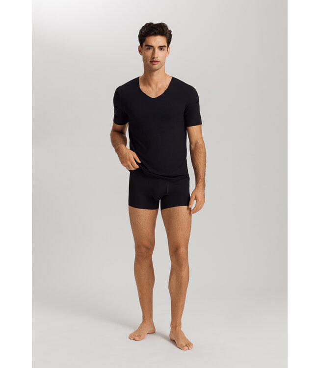 Hanro Clean Cut Short Sleeve Shirt V-Neck Black (073251)