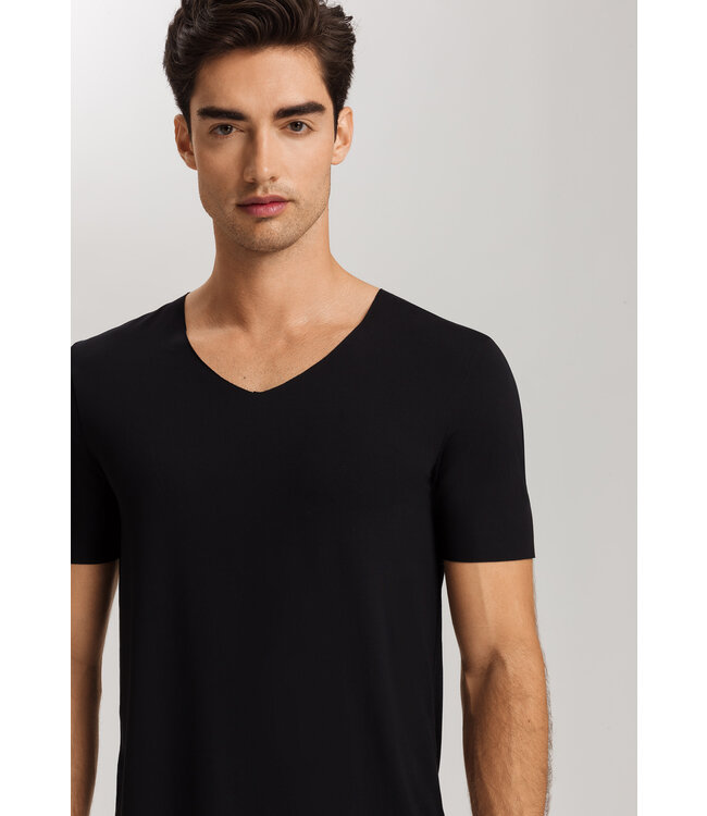 Hanro Clean Cut Short Sleeve Shirt V-Neck Black (073251)