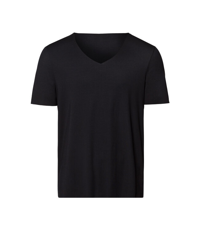 Hanro Clean Cut Short Sleeve Shirt V-Neck Black (073251)