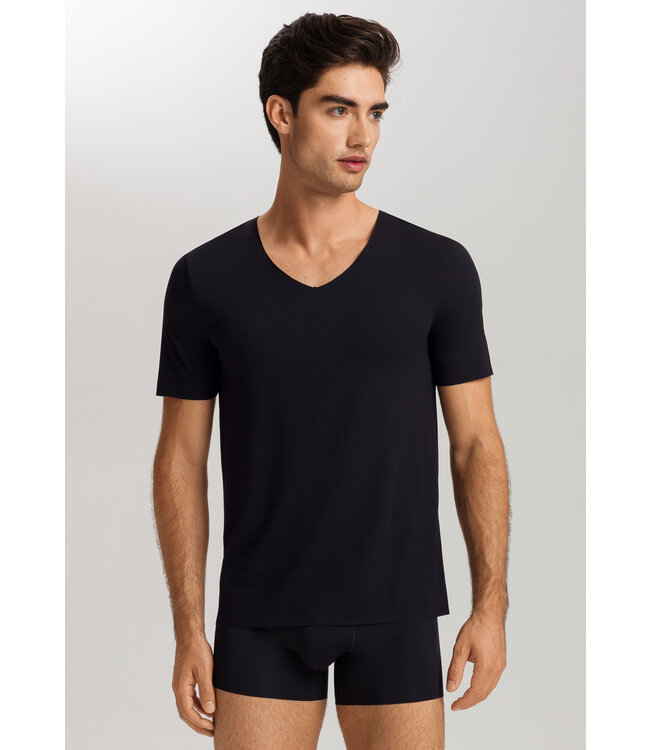 Hanro Clean Cut Short Sleeve Shirt V-Neck Black (073251)