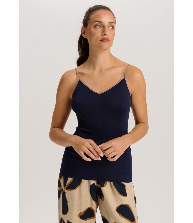 Hanro Cotton Seamless Spaghetti Top Deep Navy (071601)