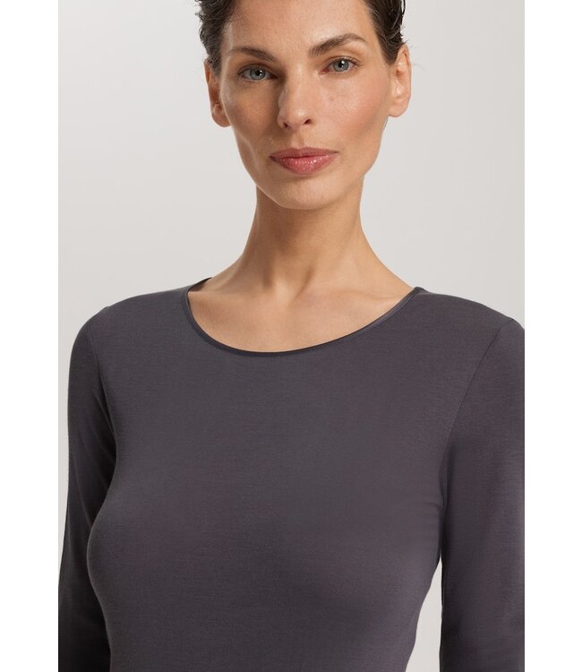 Hanro Cotton Seamless Shirt Long Sleeve Black Pearl (071620)