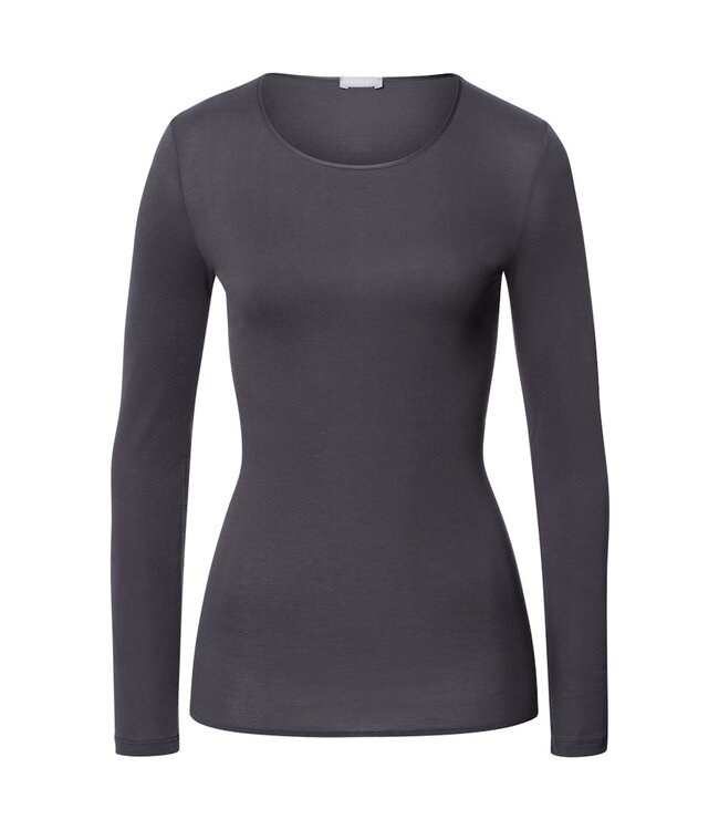 Hanro Cotton Seamless Shirt Long Sleeve Black Pearl (071620)
