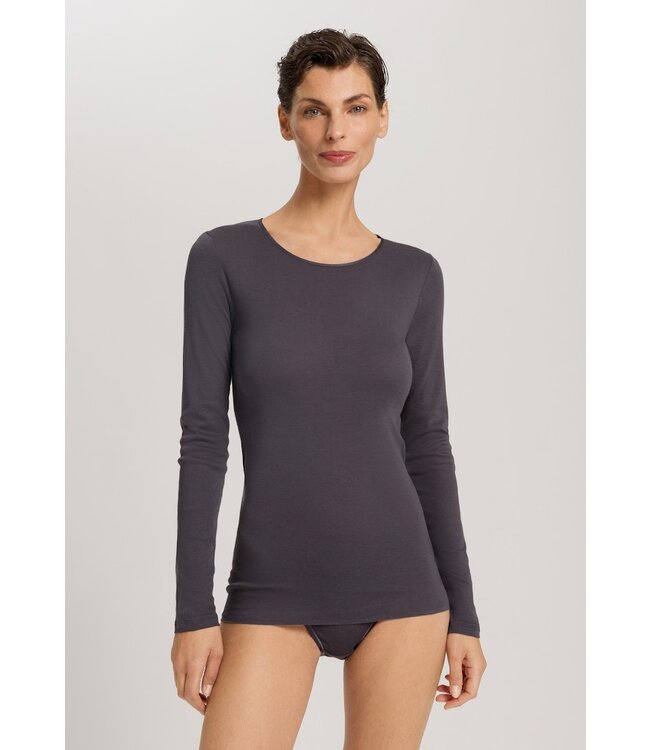 Hanro Cotton Seamless Shirt Long Sleeve Black Pearl (NEW TREND)