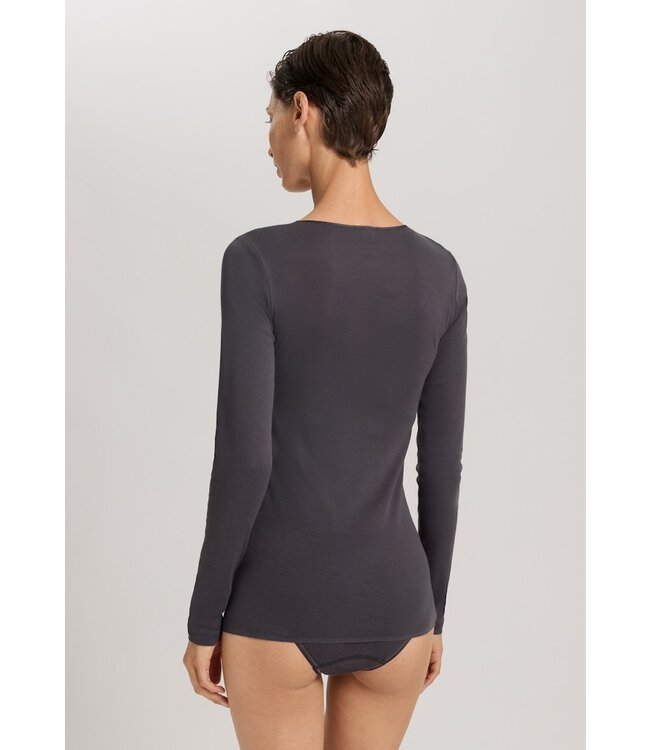 Hanro Cotton Seamless Shirt Long Sleeve Black Pearl (071620)
