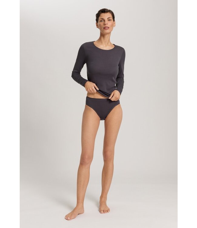 Hanro Cotton Seamless Shirt Long Sleeve Black Pearl (071620)