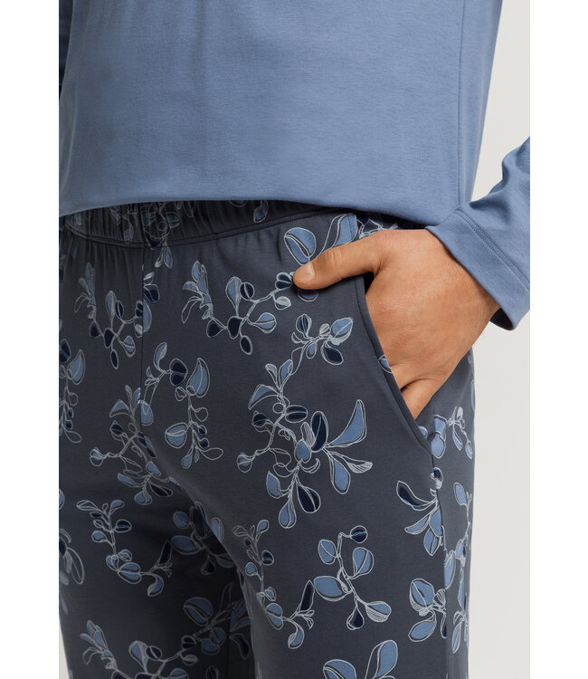 Hanro Night & Day Long Sleeve Pajama Aqua Ink Leaves (075111)