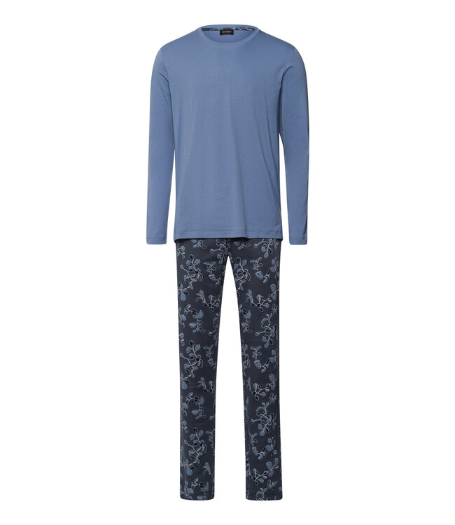 Hanro Night & Day Long Sleeve Pajama Aqua Ink Leaves (075111)