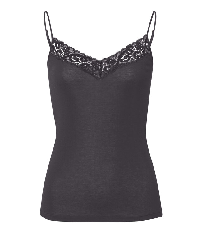 Hanro Moments Spaghetti Top V-Neck Black Pearl (071485)