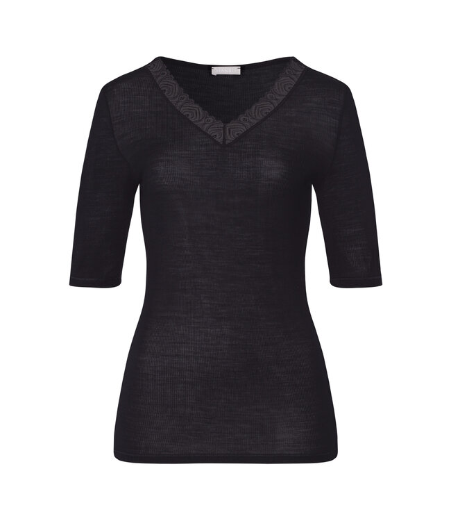 Hanro Woolen Lace Short Sleeve Shirt Black (070829)