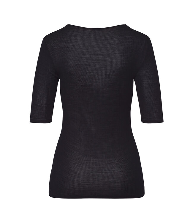 Hanro Woolen Lace Short Sleeve Shirt Black (070829)