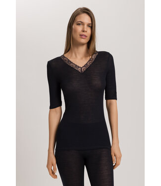 Hanro Woolen Lace Short Sleeve Shirt Black (NEW TREND)