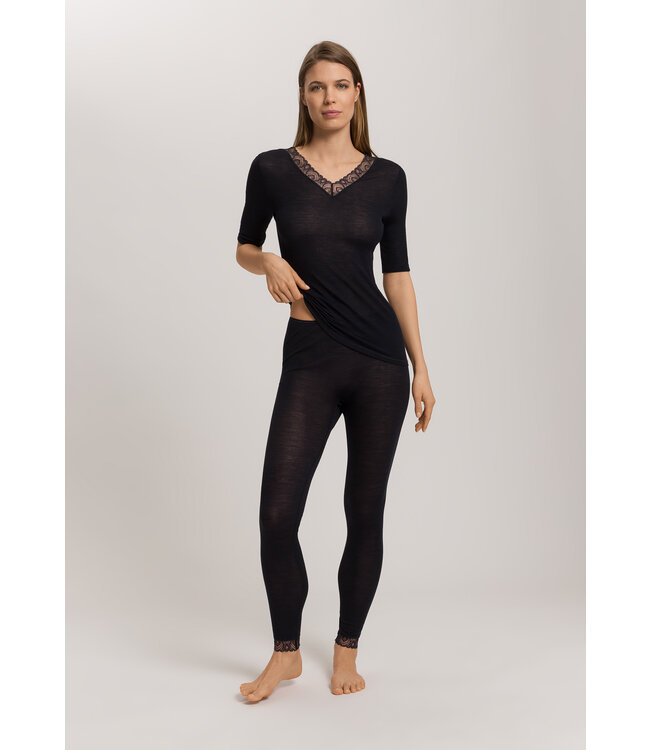 Hanro Woolen Lace Short Sleeve Shirt Black (070829)