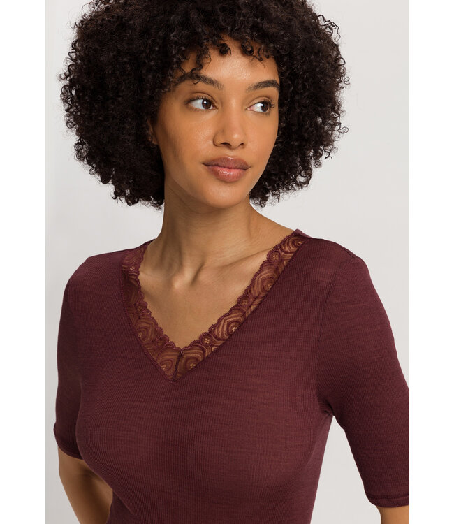 Hanro Woolen Lace Short Sleeve Shirt Vivid Brown (070829)