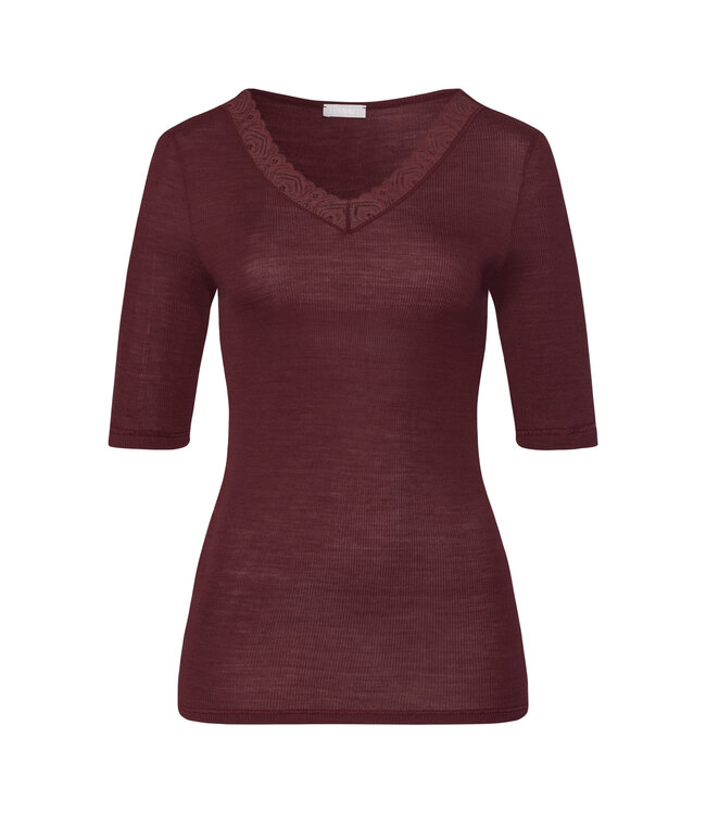 Hanro Woolen Lace Short Sleeve Shirt Vivid Brown (070829)