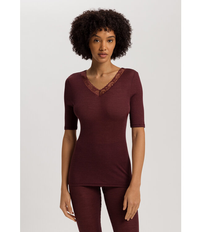 Hanro Woolen Lace Short Sleeve Shirt Vivid Brown (070829)