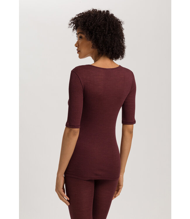 Hanro Woolen Lace Short Sleeve Shirt Vivid Brown (070829)