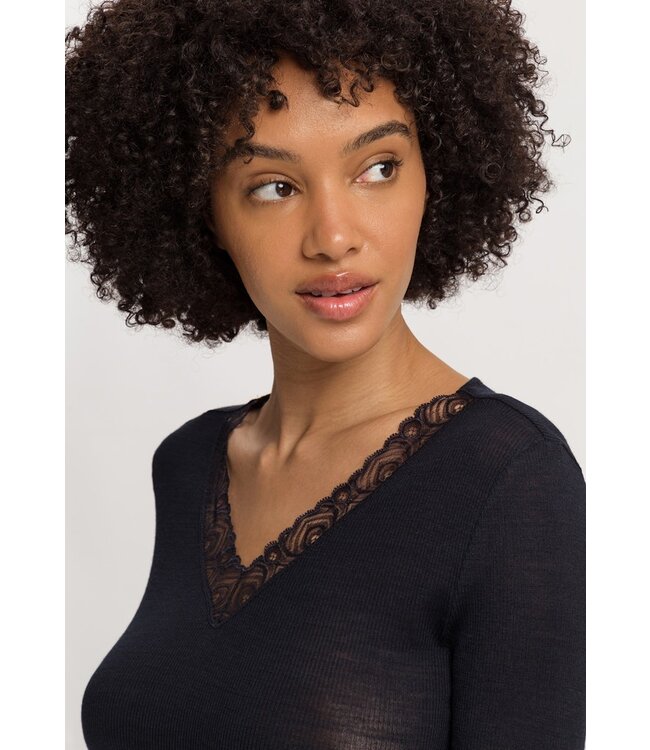 Hanro Woolen Lace Long Sleeve Shirt Black (070830)