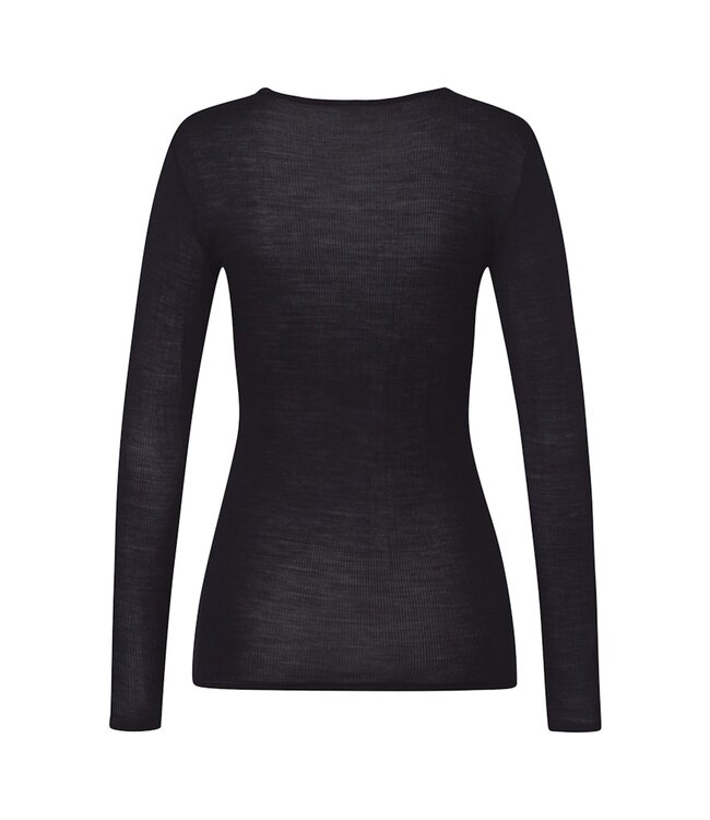 Hanro Woolen Lace Long Sleeve Shirt Black (070830)