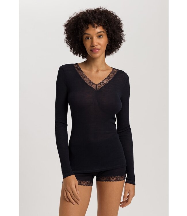 Hanro Woolen Lace Long Sleeve Shirt Black