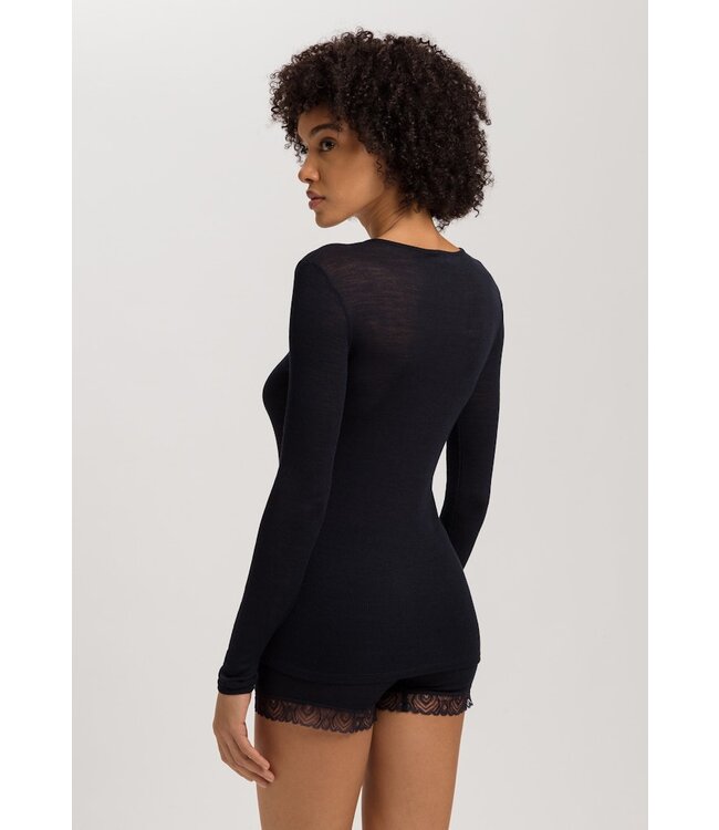 Hanro Woolen Lace Long Sleeve Shirt Black (070830)