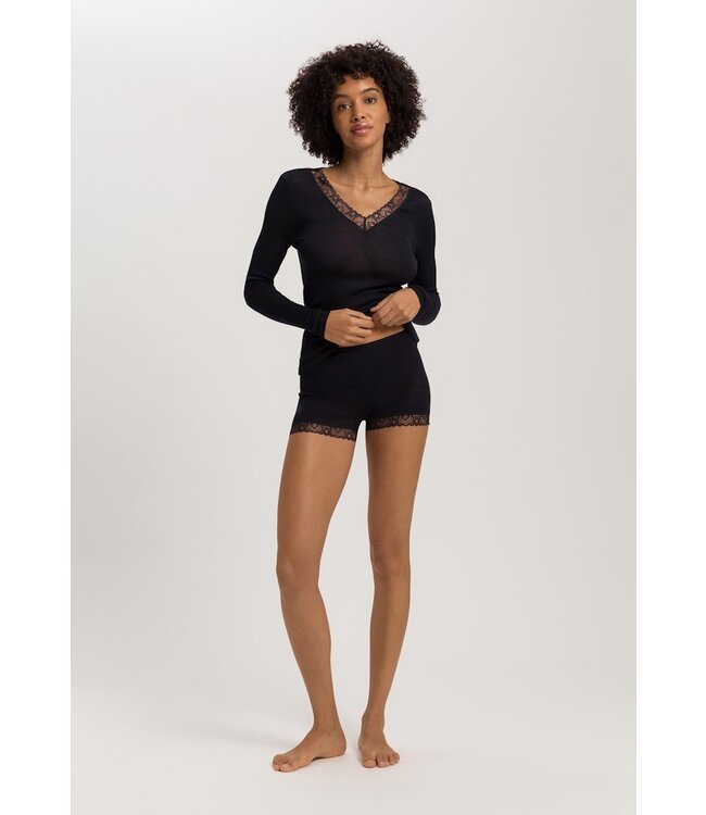 Hanro Woolen Lace Long Sleeve Shirt Black (070830)