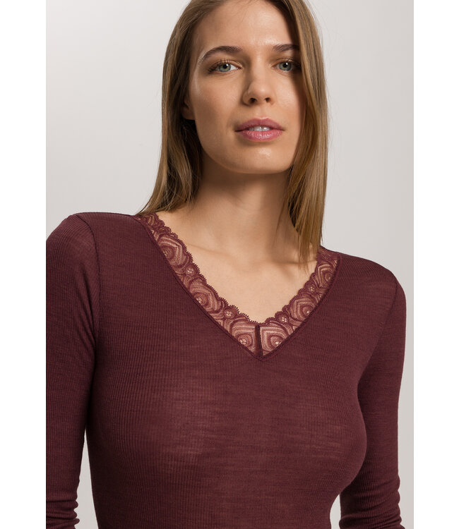 Hanro Woolen Lace Long Sleeve Shirt Vivid Brown (070830)