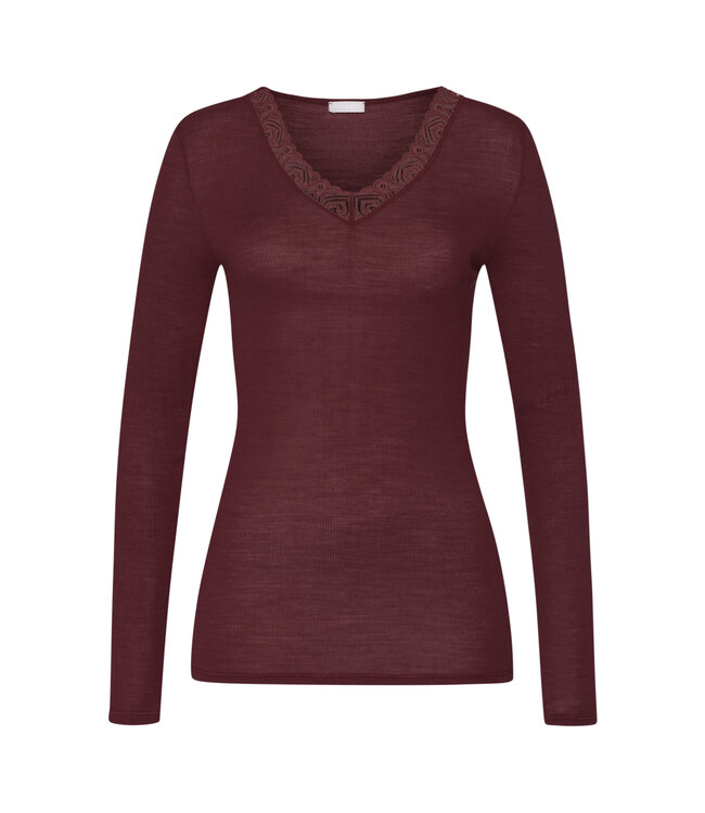 Hanro Woolen Lace Long Sleeve Shirt Vivid Brown (070830)