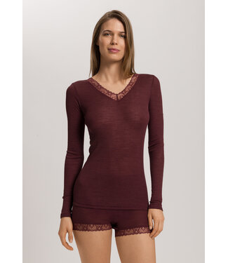 Hanro Woolen Lace Long Sleeve Shirt Vivid Brown
