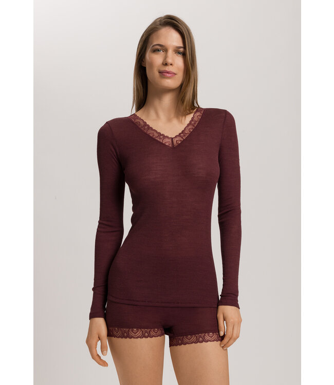 Hanro Woolen Lace Long Sleeve Shirt Vivid Brown (NEW TREND)
