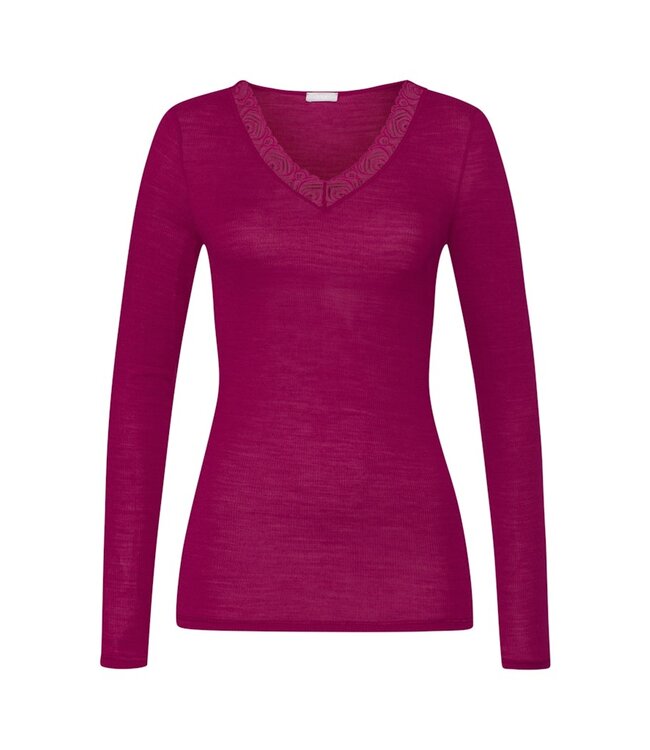 Hanro Woolen Lace Long Sleeve Shirt Pink Tourmaline (070830)