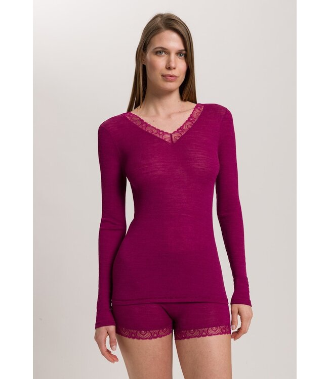 Hanro Woolen Lace Long Sleeve Shirt Pink Tourmaline (NEW TREND)