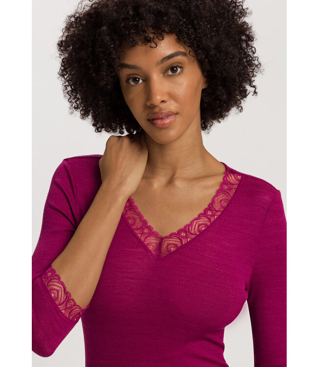 Hanro Woolen Lace 3/4 Sleeve Shirt Pink Tourmaline (070831)