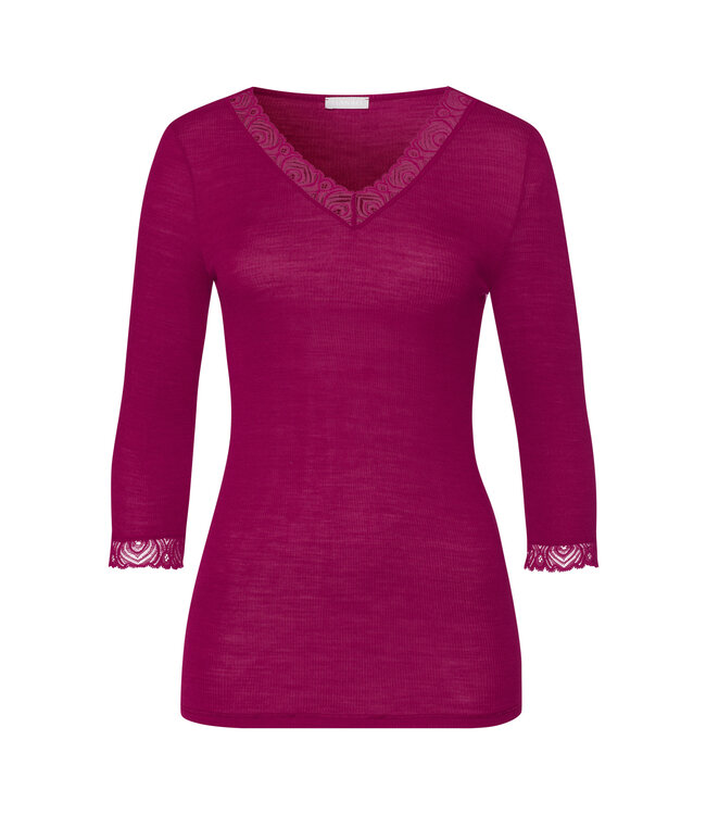 Hanro Woolen Lace 3/4 Sleeve Shirt Pink Tourmaline (070831)