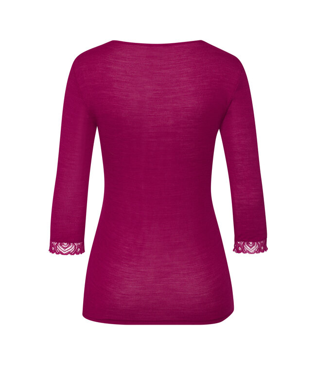 Hanro Woolen Lace 3/4 Sleeve Shirt Pink Tourmaline (070831)