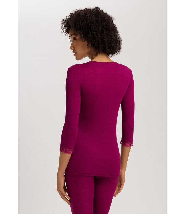 Hanro Woolen Lace 3/4 Sleeve Shirt Pink Tourmaline (070831)