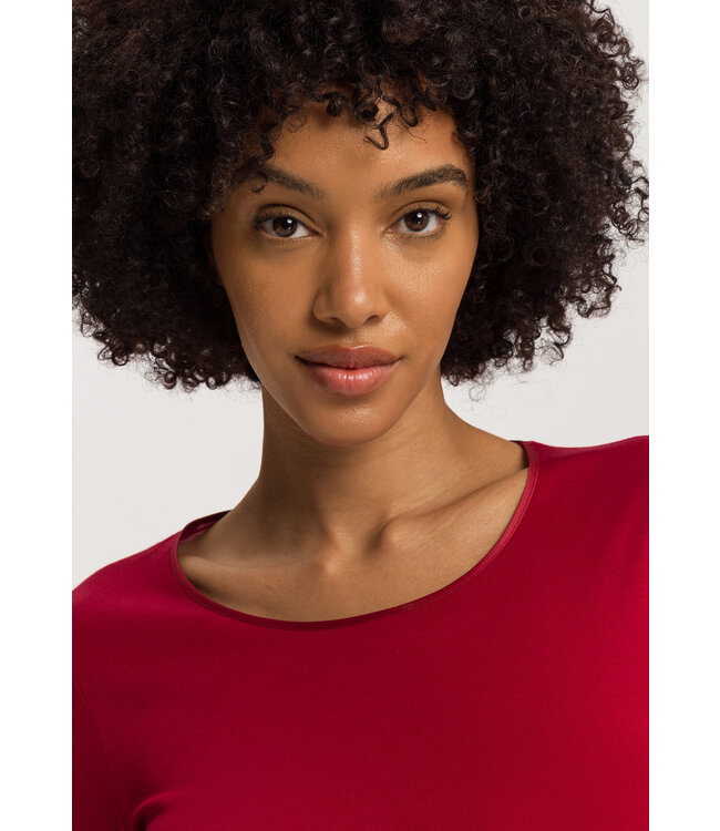 Hanro Cotton Seamless Shirt Long Sleeve Red Dahlia (071620)