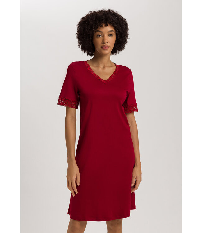 Hanro Moments Short Sleeve Nightdress Red Dahlia (077040)