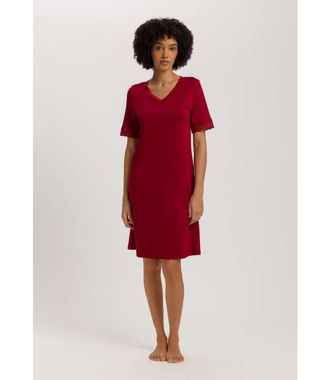 Hanro Moments Short Sleeve Nightdress Red Dahlia (077040)