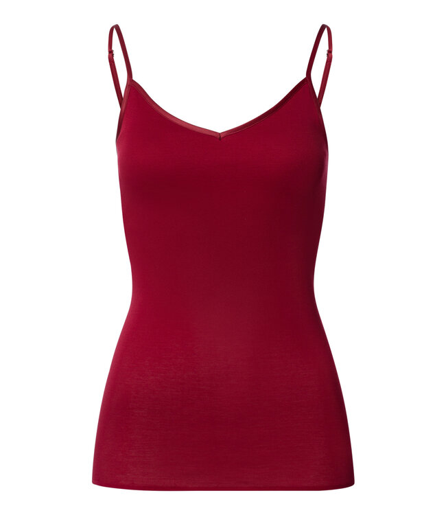 Hanro Cotton Seamless Spaghetti Top Padded Red Dahlia (071605)