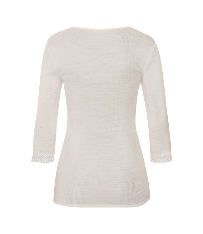 Hanro Woolen Lace 3/4 Sleeve Shirt Misty White (070831)