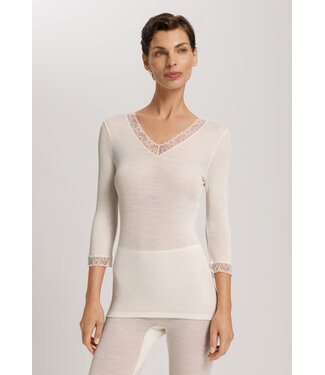 Hanro Woolen Lace 3/4 Sleeve Shirt Misty White