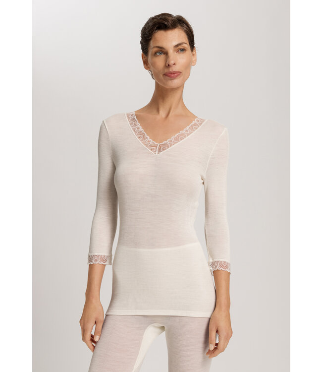 Hanro Woolen Lace 3/4 Sleeve Shirt Misty White (SALE)