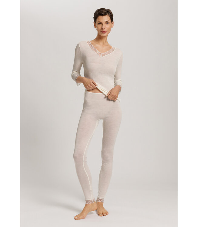 Hanro Woolen Lace 3/4 Sleeve Shirt Misty White (070831)