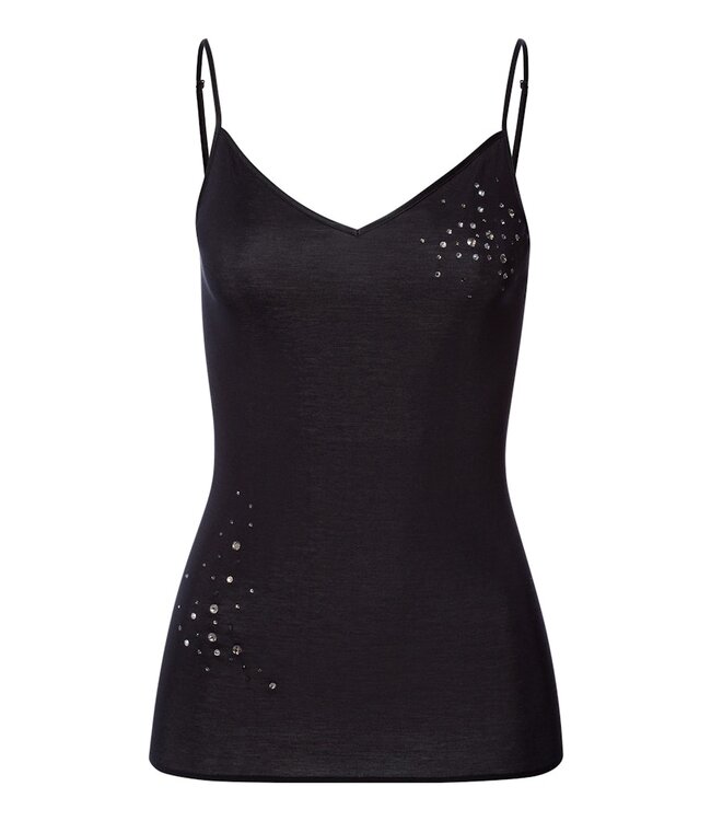 Hanro Cotton Seamless Spaghetti Top Black  (071618)