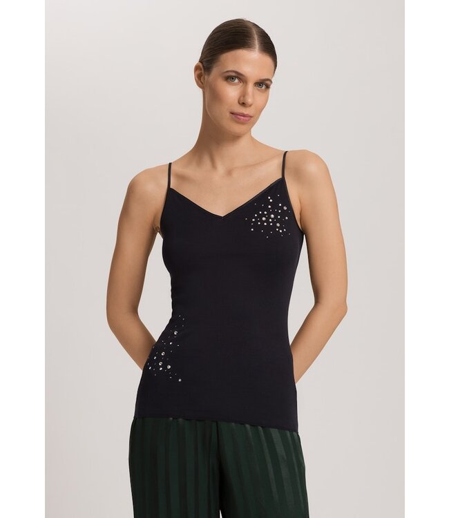 Hanro Cotton Seamless Spaghetti Top Black  (071618)