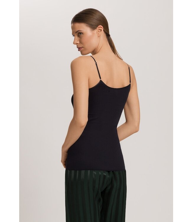 Hanro Cotton Seamless Spaghetti Top Black  (071618)