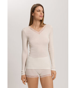 Hanro Woolen Lace Long Sleeve Shirt Misty White (NEW TREND)